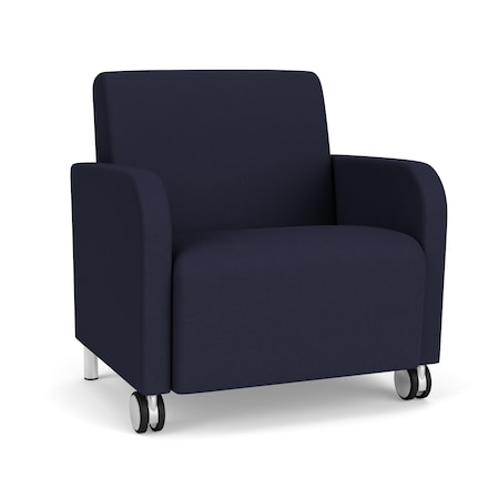Siena Lounge Reception Wide Guest Chair W/ Front Casters, Brushed Steel Back Legs, OH Navy Uph